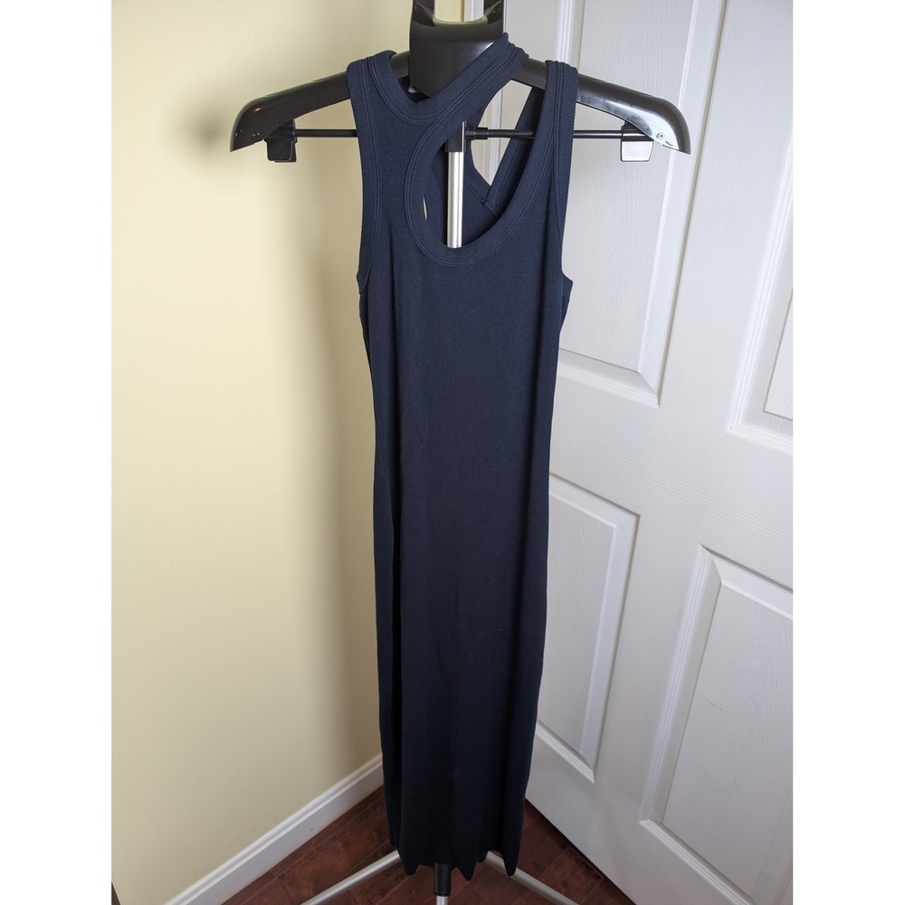 Cotton Citizen Verona Cutout Dress Womens S Navy Blue Ribbed Asymmetric Maxi